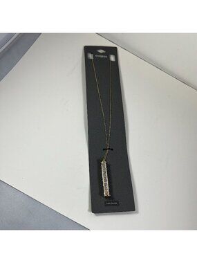 Gold-Tone Express Cubic Zirconia Vertical Bar Pendant Necklace